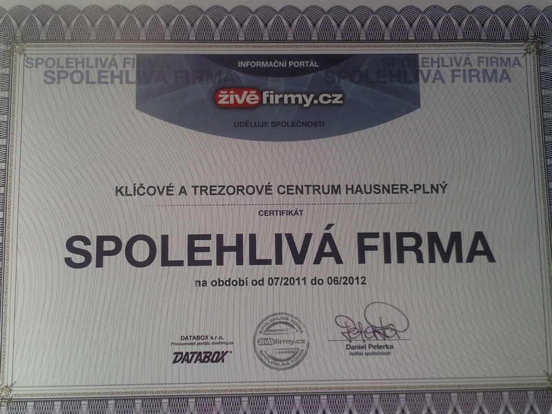 certifikát "Spolehlivá firma" od informačního portálu živéfirmy.cz