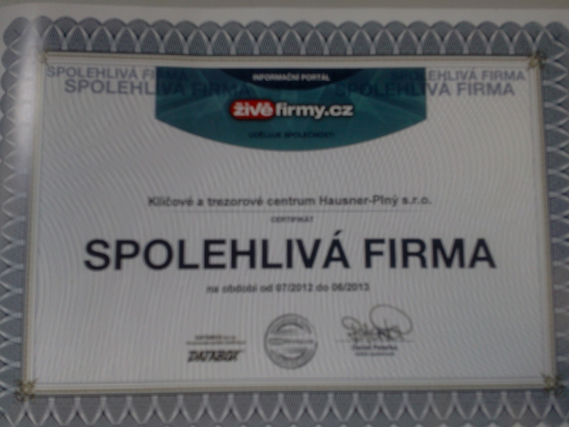 certifikát "Spolehlivá firma" od informačního portálu živéfirmy.cz